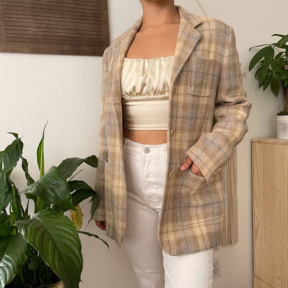 Vintage Faconnable Oversized Plaid Tan Blazer Coat - Picture 4 of 8